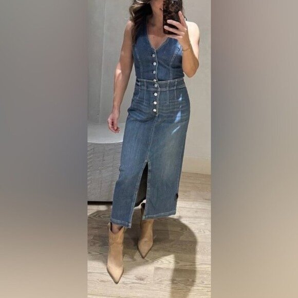 ❤️HP❤️NWT Size XL- Anthropologie Pilcro Denim Vest Twofer Midi Dress (Two piece) - Picture 1 of 14